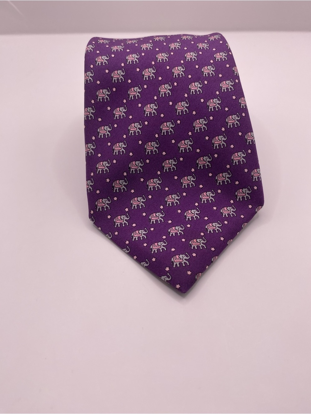Thomas Pink Purple Silk Tie with Pink Elephant Motif